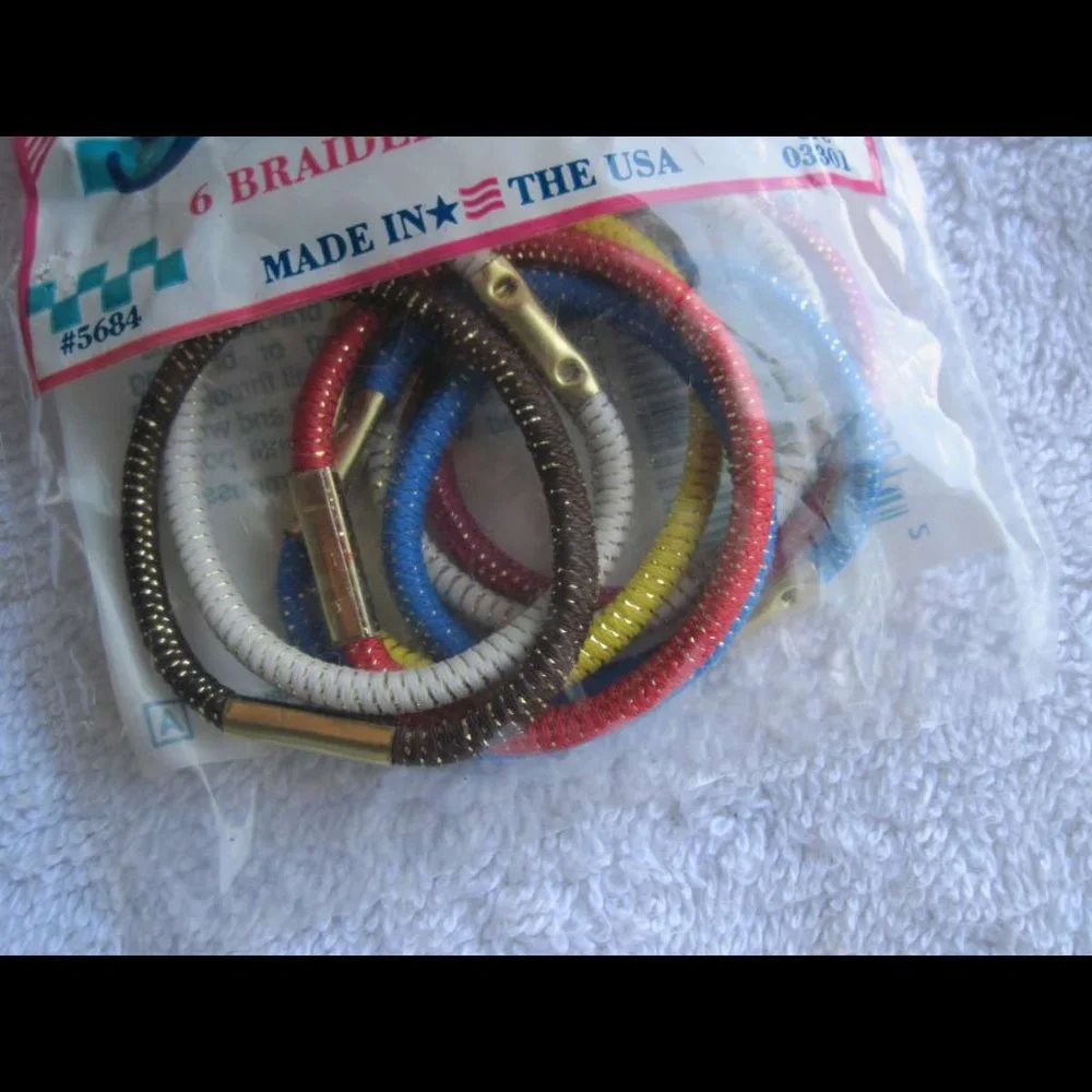 6 Goody 1990 U.S.A. Tinsel Woven With Metal Elastic Hair Bands Old Formula Mylar